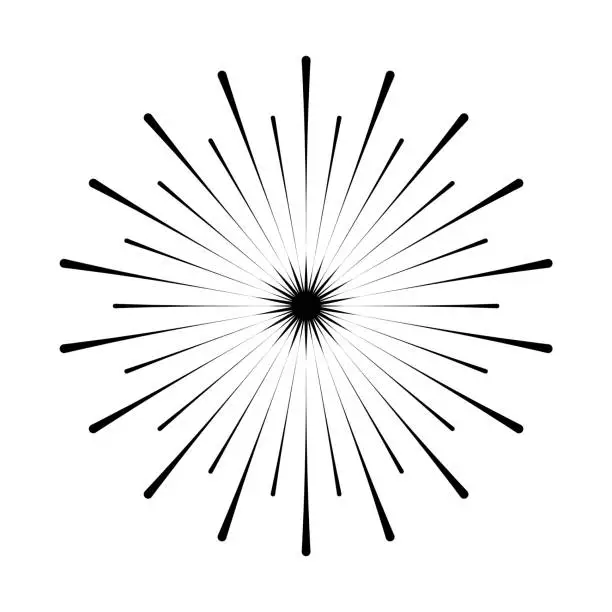 Vector illustration of Retro Sun burst shape. Vintage logo, label, badge. Vector design element, isolated. Minimal black firework burst