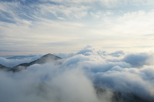 Mountain landscape. The tops of the clouds. Beauty in nature