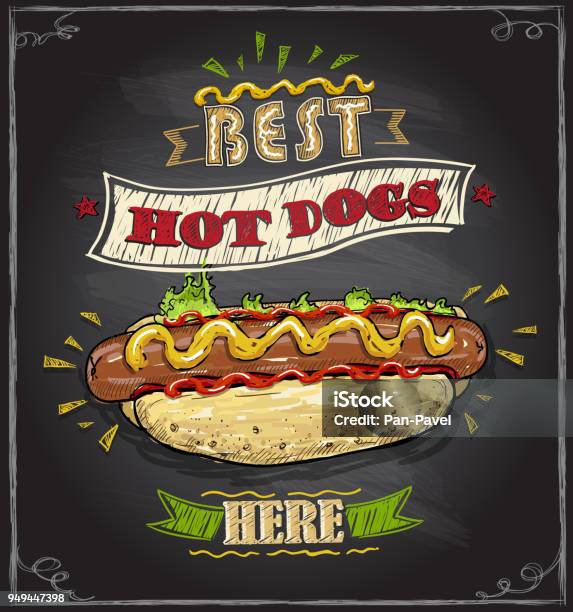 Best Hot Dogs Here Chalkboard Menu Stock Illustration - Download Image Now - Hot Dog, Day, Black Color