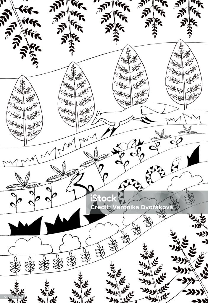 The Page for Coloring Book. Antistress Painting for Children and Adult. Fox stock vector