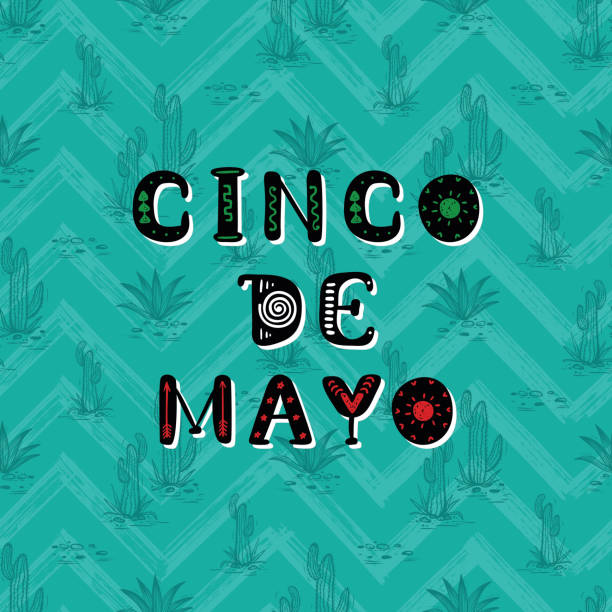 illustrazioni stock, clip art, cartoni animati e icone di tendenza di sfondo vettoriale messico. cinco de mayo disegno lettering disegnato a mano su sfondo chevron grunge con cactus - leaf green backgrounds flower