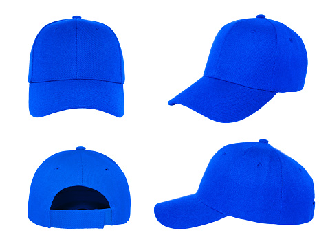 blank blue baseball cap 4 view on white background