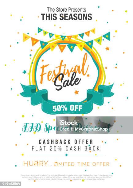 Festival Sale Poster Flyer Layout Template Stock Illustration - Download Image Now - Celebration, Traditional Festival, Invitation