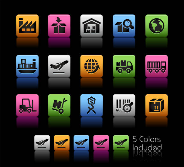 ikony przemysłu i logistyki - color box - black background cardboard box computer icon symbol stock illustrations