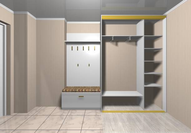 istock wardrobe 3D rendering illustration design mirrored sliding doors 949470316