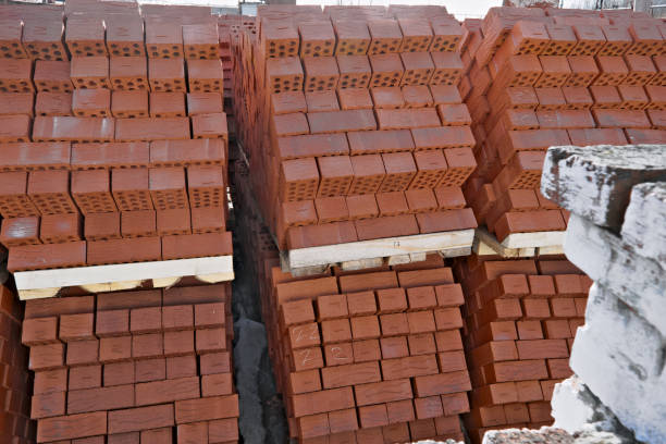 istock Red brick in stacks at the factory 949471904