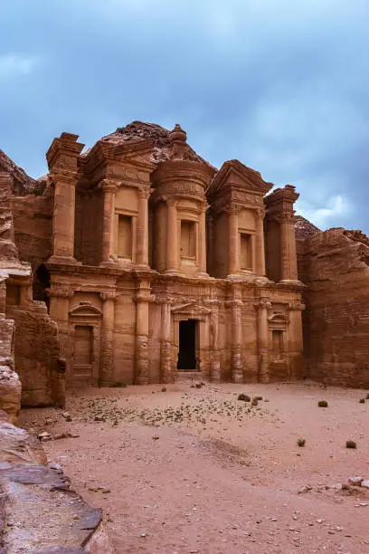 The famous Monastery in Petra, Jordan. One of the most iconic rock carved buildings in Petra. It has been used as the backdrop for numerous films and for good reason! With 40m high and 50m wide it's an immense structure that still awes people more then 2000 years after it's construction!