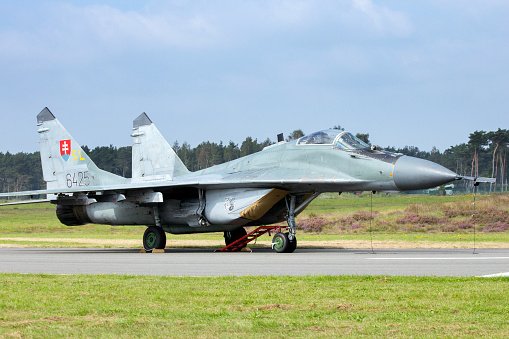 KLEINE BROGEL, BELGIUM - SEP 13, 2014: Slovak Air Force MiG-29 Fulcrum fighter jet.