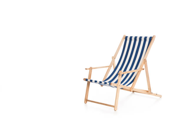 istock one striped beach chair, isolated on white 949490120