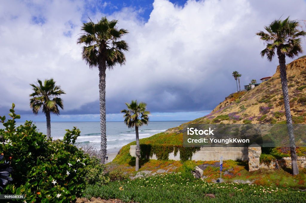 The 3 levels. Sea, sky and clouds have their own level in the Solana Beach, CA. Solana Beach Stock Photo