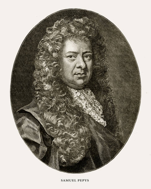 samuel pepys, englisch viktorianischen gravur, 1887 - heroes fame old fashioned men stock-grafiken, -clipart, -cartoons und -symbole