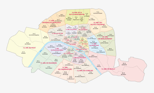 paris administrative and political map paris administrative and political vector map ile de france stock illustrations
