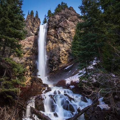 Long exposure shot of the Treasure Falls waterfall with cascades in the foreground