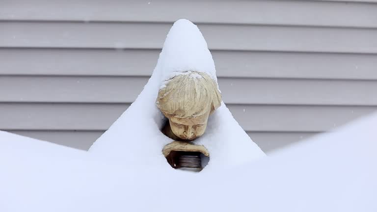 Decorative Garden Gnome Covered under heavy snow