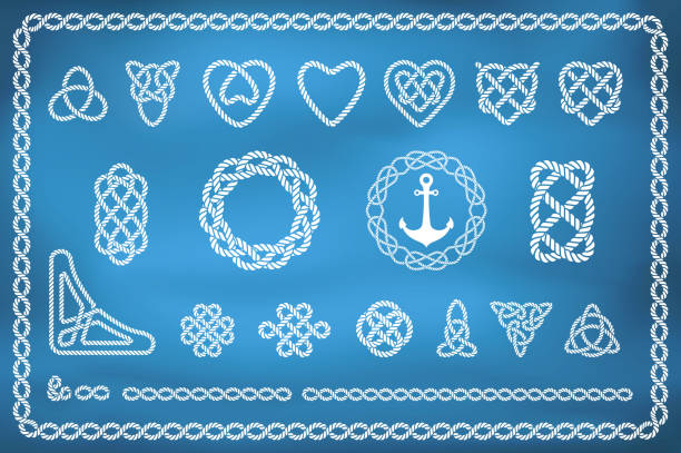 Set of nautical rope knots Set of nautical rope knots in different shapes and styles celtic knot heart stock illustrations