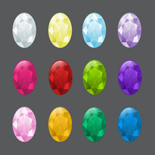 Set of oval gemstones in different colors. vector art illustration