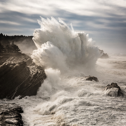 Huge winter wave along Highway ! in Central California coastline