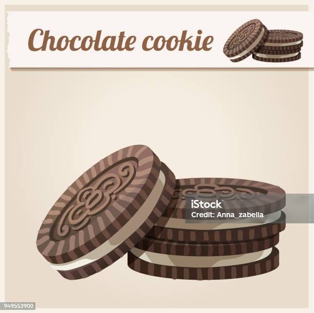 Chocolate Cookie Detailed Vector Icon Stock Illustration - Download Image Now - Sandwich Cookie, Vector, Cartoon