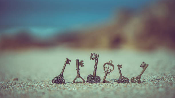 Vintage Photos Vintage Keys Sand Beach antiquities stock pictures, royalty-free photos & images
