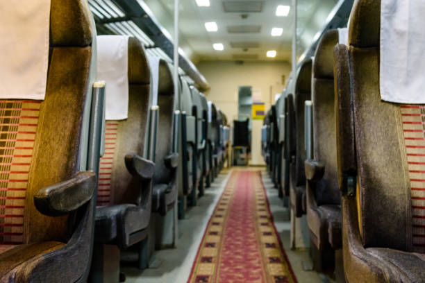 istock Interior of the empty railroad car with comfortable seats 949582406
