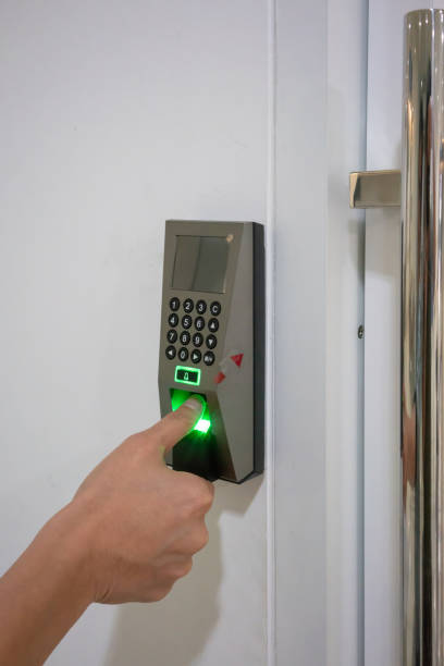 istock Identity verification device by using fingerprint and password at the fingerprint scanner. 949586258