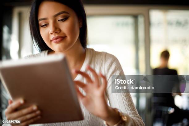 Enjoying Coffee Break Stock Photo - Download Image Now - Web Page, Downloading, Digital Tablet