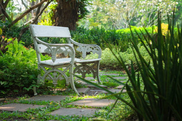 istock Resting place,White chair in the garden,forest 949589854
