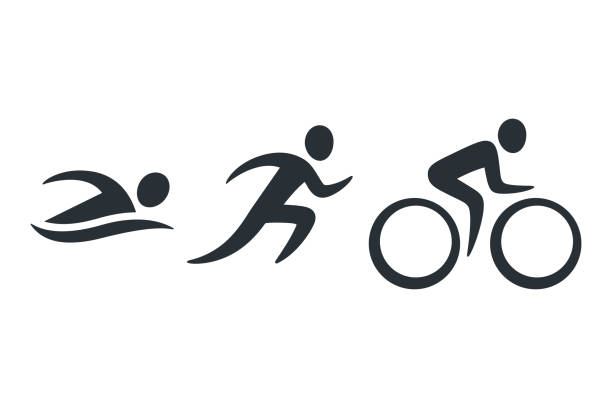 Triathlon activity icons Triathlon activity icons - swimming, running, bike. Simple sports pictogram set. Isolated vector illustration. swimming symbols stock illustrations