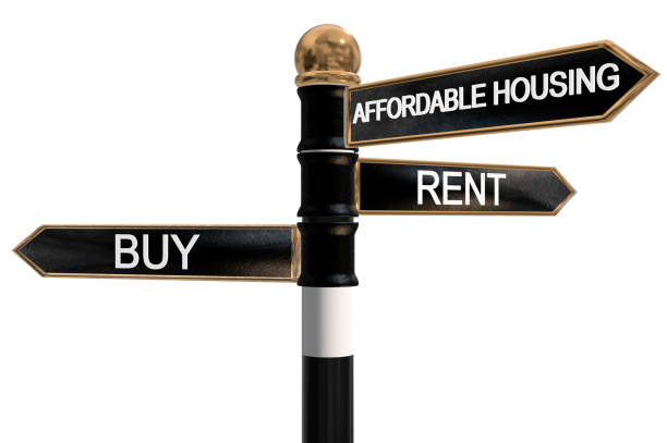 istock Signpost with three signs, rent, buy, affordable housing 949606876