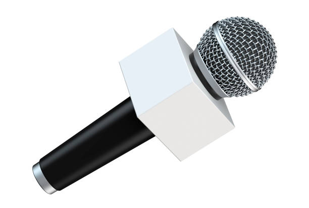 istock Microphone with blank space box isolated on white background. 3D illustration 949607298