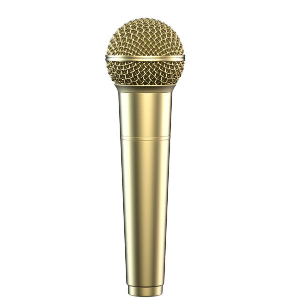 istock Golden microphone, isolated on white background. 3D illustration 949607308
