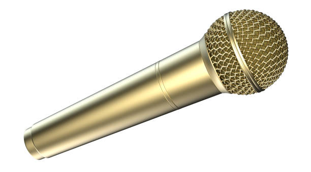 istock Golden microphone, isolated on white background. 3D illustration 949607322