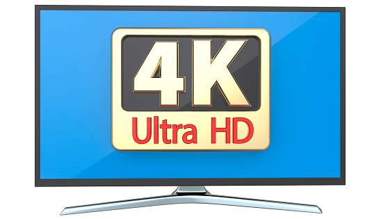 Ultra high definition digital television screen technology concept: 4K UltraHD TV or computer PC monitor display isolated on white background 3d render