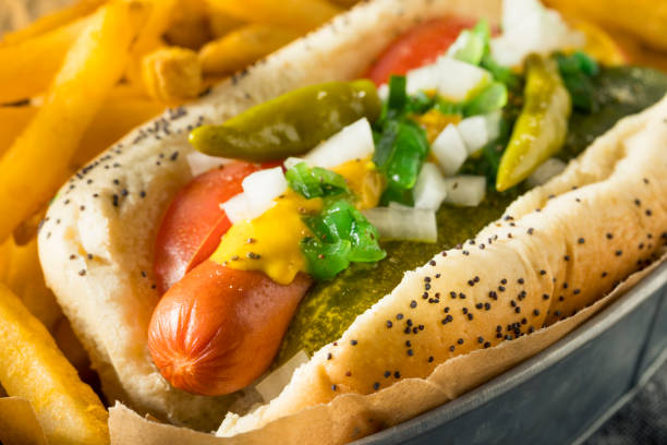 istock Homemade Chicago Style Hot Dog with Mustard 949614312
