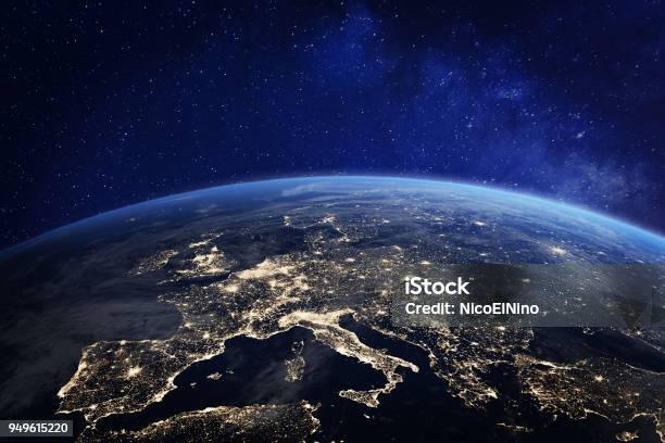 Europe At Night From Space City Lights Elements From Nasa Stock Photo - Download Image Now