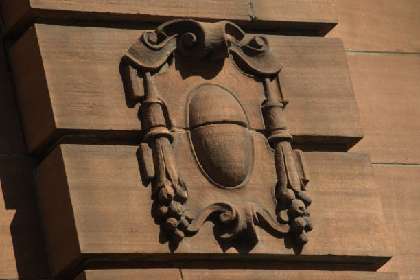 istock Architectural detail, red sandstone bas relief 949618802