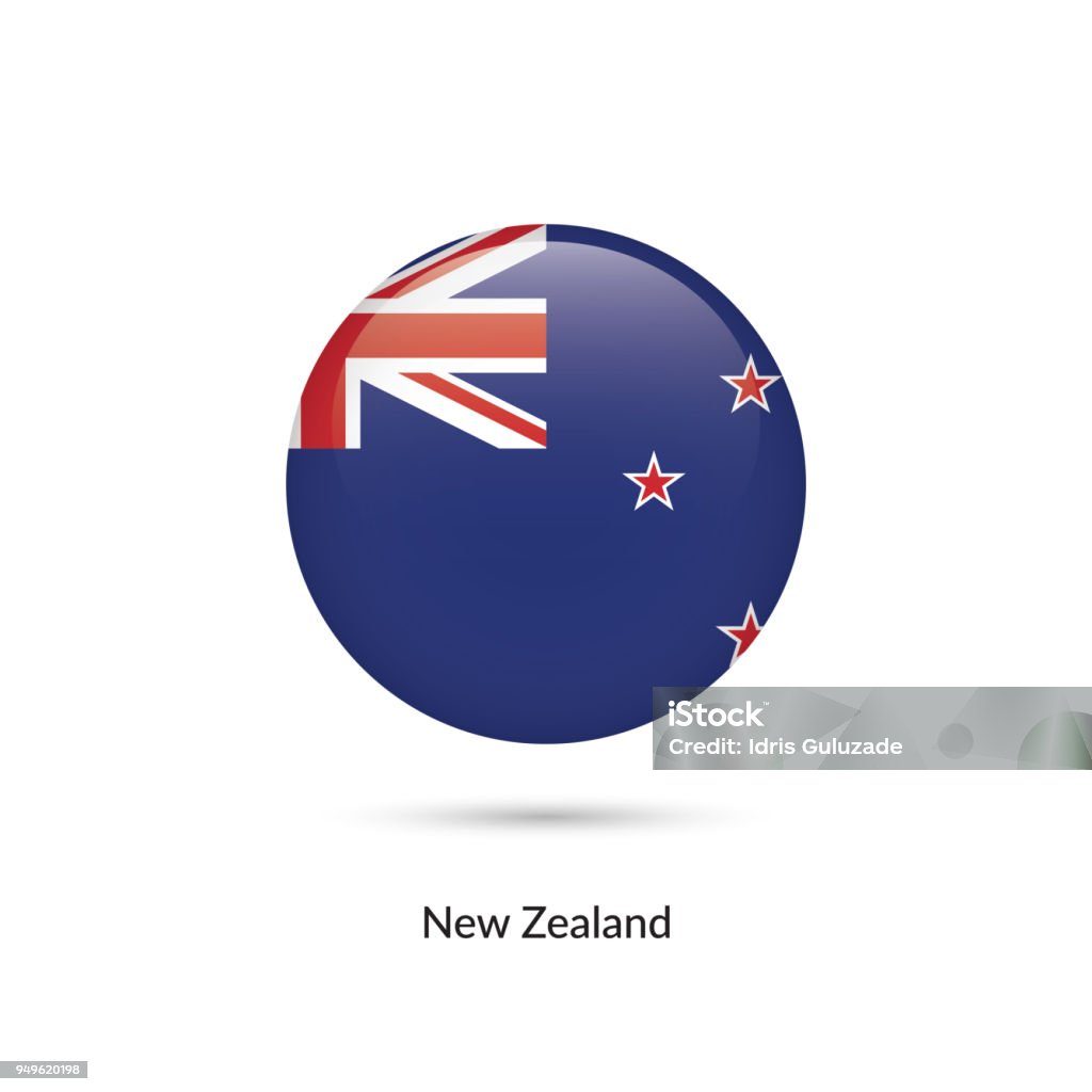 New Zealand flag - round glossy button. New Zealand flag - round glossy button. Vector Illustration. Circle stock vector