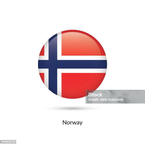 Norway Flag Round Glossy Button Stock Illustration - Download Image Now - Azerbaijan, Badge, Circle