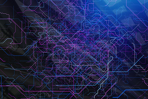 Abstract digtal grid city background. Urban technology concept. 3D Rendering