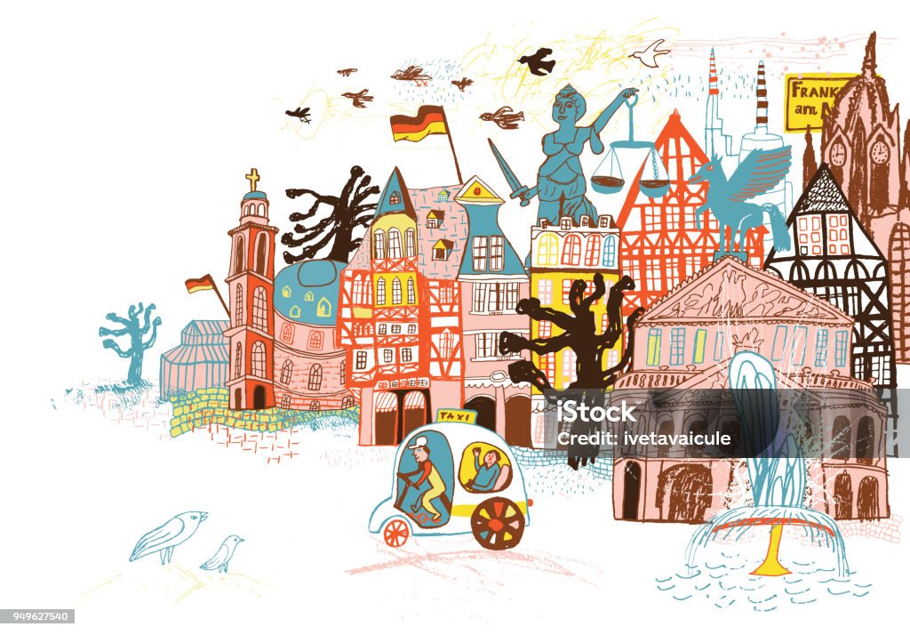 Frankfurt in Germany Hand drawn city of Frankfurt in Germany City stock vector