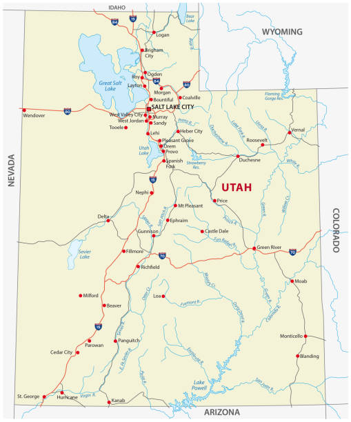 utah road map utah road vector map zion river stock illustrations