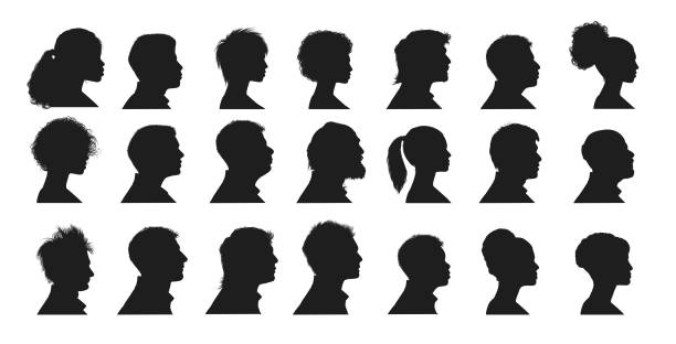 ilustraciones, imágenes clip art, dibujos animados e iconos de stock de rostros humanos - woman silhouette