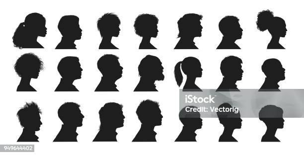 Human Faces - Arte vetorial de stock e mais imagens de Silhueta - Silhueta, Perfil - Vista Lateral, Mulheres