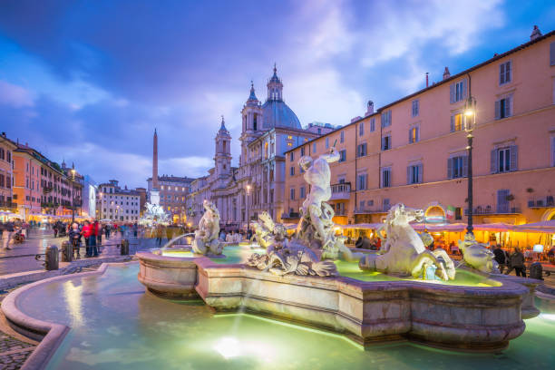 piazza navona in rome, italy - piazza navona imagens e fotografias de stock