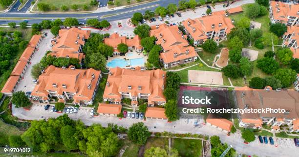 Orange Townhomes High Above Entire Apartment Complex View Stock Photo - Download Image Now