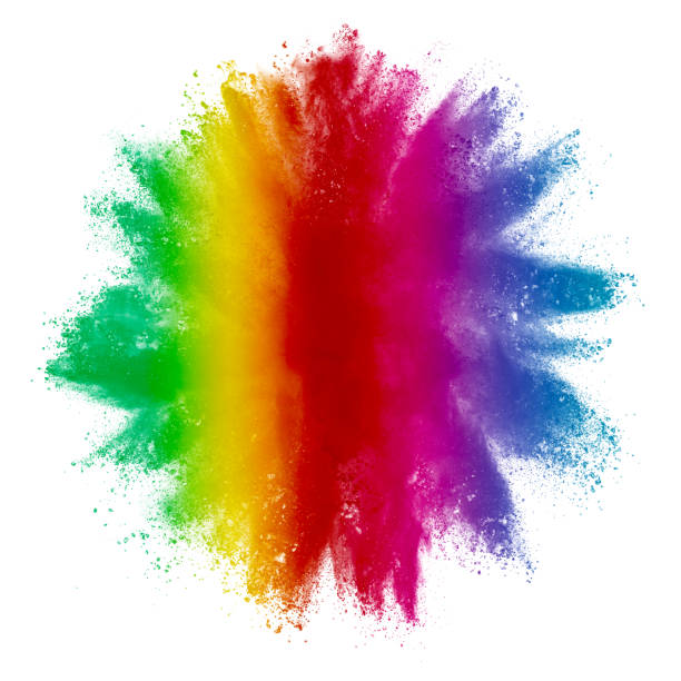 istock Freeze motion of colored powder explosions isolated on white background 949710632