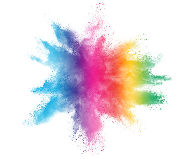 istock Freeze motion of colored powder explosions isolated on white background 949710638