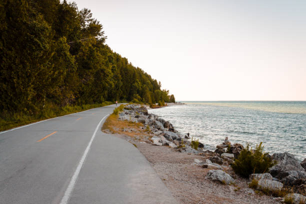 Bicycle Highway on Mackinac Island, Michigan stock photo