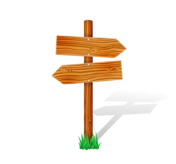 istock Cartoon wooden signpost with grass. Isolated arrow sign vector illustration. 949725056