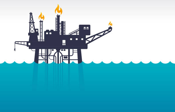 нефтяная платформа в море - oil rig oil industry sea oil stock illustrations